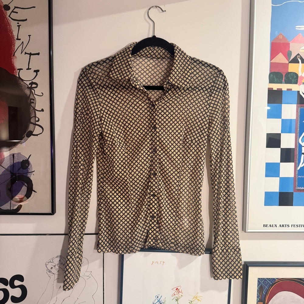 MEXX Black and Yellow geometric sheer Women's button up Top - size Small
